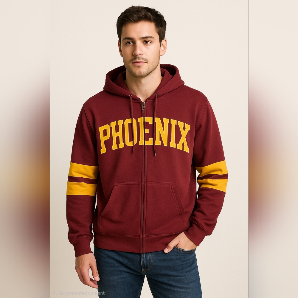 New York Popular “Phoenix” Maroon & Gold Varsity Hoodie – Size Large, NWT